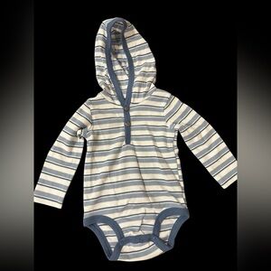 Just One You Baby Hooded Waffle Knit Bodysuit Blue Stripe 12M Long Sleeve